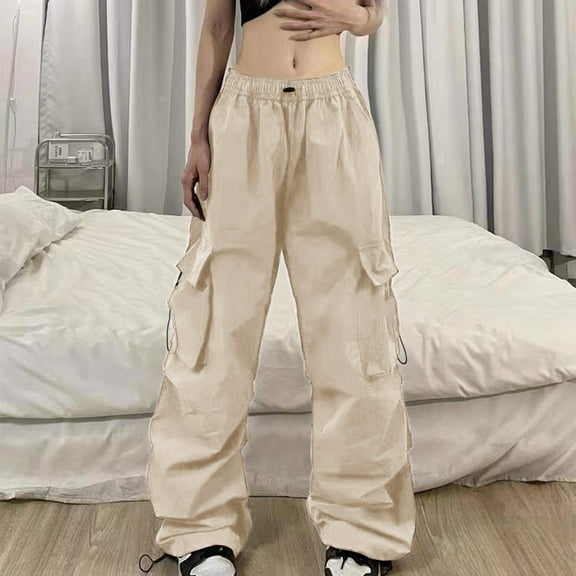 SNKSDGM Women's Plus Cargo Pants Women Tall Plus Size Work Pants Women Plus Size Jean Women's Summer Cargo Parachute Pants Loose Fit Pocket Vintage Street Style L