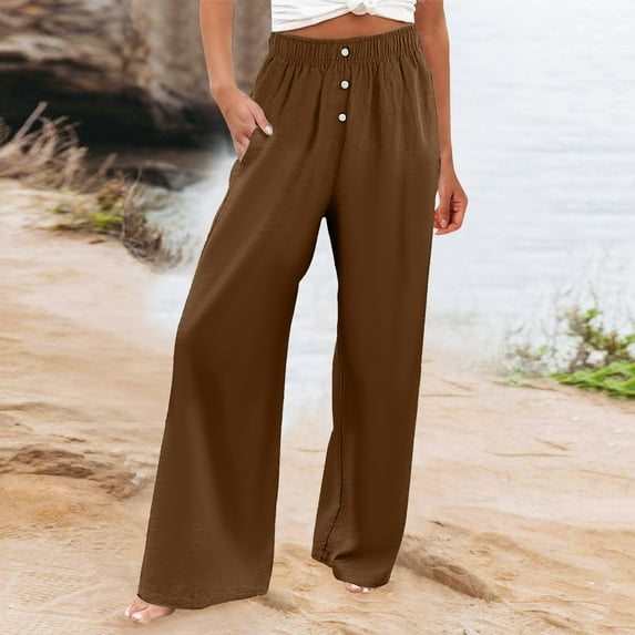 SNKSDGM Women's Plus Cargo Pants Women Workout Black Dress Pants Women Plus Size Tall Linen Pants Women Comfy Flowy Wide Leg Pants Summer Baggy High Waisted Palazzo Beach Pants Trousers with Pockets