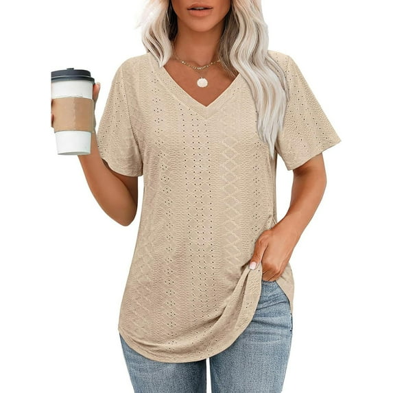 SNKSDGM Women's Plus Casual Easter Shirt Going Out Tops for Women Long Sleeve Loose Womens T Shirts V Neck Short Sleeve Casual Tops Loose fit Basic Tees with Curved Hem Womens Shirts Plus Size Summer