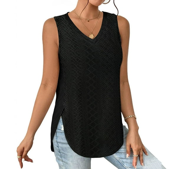 SNKSDGM Women's Plus Casual Easter Shirt Going Out Tops for Women Long Sleeve Plus Size Womens Tank Tops V Neck Eyelet Embroidery Casaul Sleeveless Shirts Spring Tops for Women