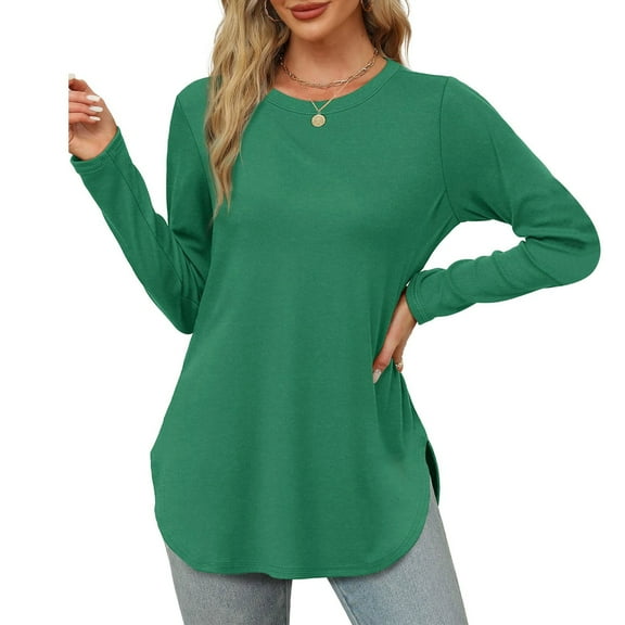 SNKSDGM Women's Plus Casual Easter Shirt Plus Size Tops for Women 5X-6X Womens Long Sleeve Round Neck Shirts Side Split Basic Loose Tunic Tops Casual Tops for Women 2025 Long Sleeve