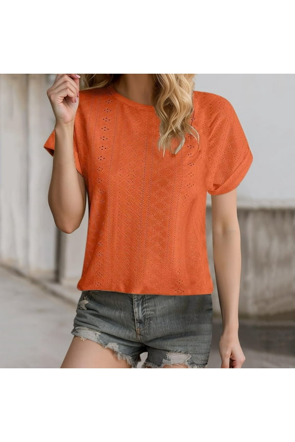 Women's Plus Casual Easter Shirt Plus Size Tops for Women Women's Spring and Summer New Solid Color Round Neck Loose Short Sleeved T Shirt Spring Tops for Women 2025 Plus Size Dressy