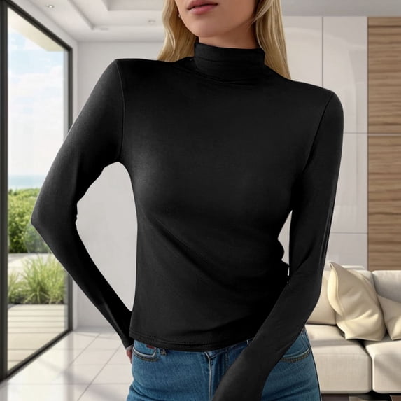 SNKSDGM Women's Plus Casual Easter Shirt Shirts for Women Plus Size Dressy Casual Women's Slim fit Turtleneck Top Long Sleeve Lightweight Double Faced Bottoming Shirt Womens Tops Dressy Blouses White