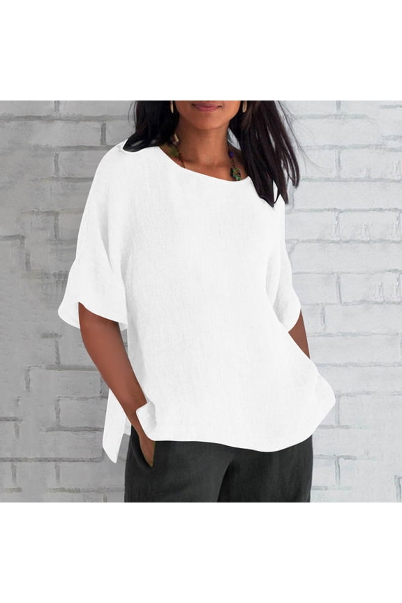 Women's Plus Casual Easter Shirt Shirts for Women Trendy Summer 3/4 Sleeve Womens Loose 1/2 Long Sleeve Blouse Tops Solid Casual Short Sleeve Shirt Blouse Women's Tops Casual