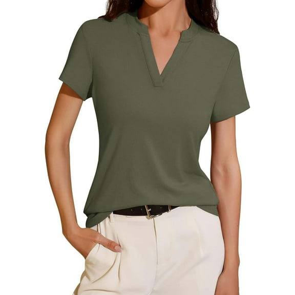 SNKSDGM Women's Plus Casual Easter Shirt Short Sleeve Casual Tops for Women V Neck Loose fit Short Sleeve Shirt for Women Spring Summer Tail Hem Blouse Top Womens Short Sleeve Tops Casual