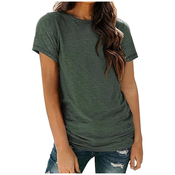 SNKSDGM Women's Plus Casual Easter Shirt Short Sleeve Shirts for Women Casual Boho Women's Casual Solid Color Crew Neck Short Sleeved T Shirt Top Plus Size Tops for Women Long Sleeve for Work