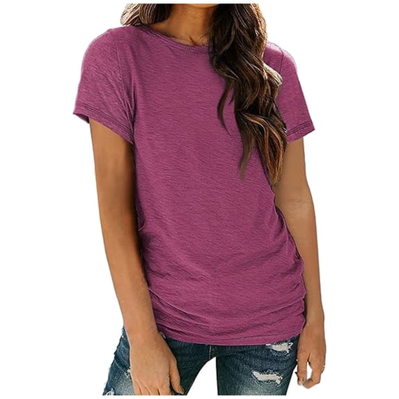 SNKSDGM Women's Plus Casual Easter Shirt Short Sleeve Shirts for Women Casual Boho Women's Casual Solid Color Crew Neck Short Sleeved T Shirt Top Womens Short Sleeve Tops White