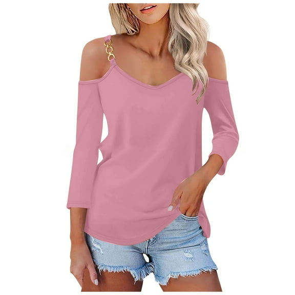 SNKSDGM Women's Plus Casual Easter Shirt off The Shoulder Tops for Women Long Sleeve Flowy Women Fashion Long Sleeved off The Shoulder Solid Color T Shirt Top Womens Shirts Dressy Casual Half Sleeve