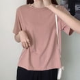 thumbnail image 1 of SNKSDGM Women's Plus Casual Easter Shirt off The Shoulder Tops for Women Plus Size Women's Casual Loose Solid Color Shirt with Crew Neck and Sleeved Drop Short Sleeve Shirts for Women Workout, 1 of 7