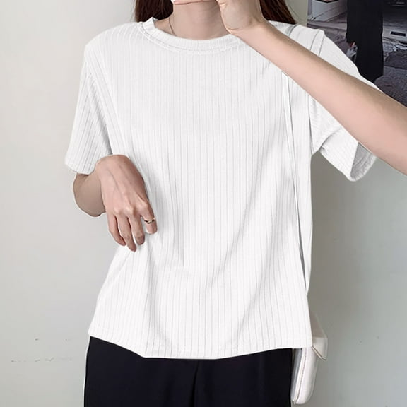 SNKSDGM Women's Plus Casual Easter Shirt off The Shoulder Tops for Women Plus Size Women's Casual Loose Solid Color Shirt with Crew Neck and Sleeved Drop Women's Tops Dressy Casual Summer