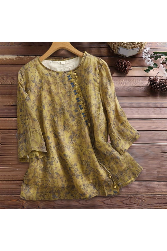 Women's Plus Casual Easter Shirt off The Shoulder Tops for Women Short Sleeve Women Fashion Round Neck Ethnic Style Floral Loose Point Sleeve Top T Shirt Womens Shirts Long Sleeve Casual