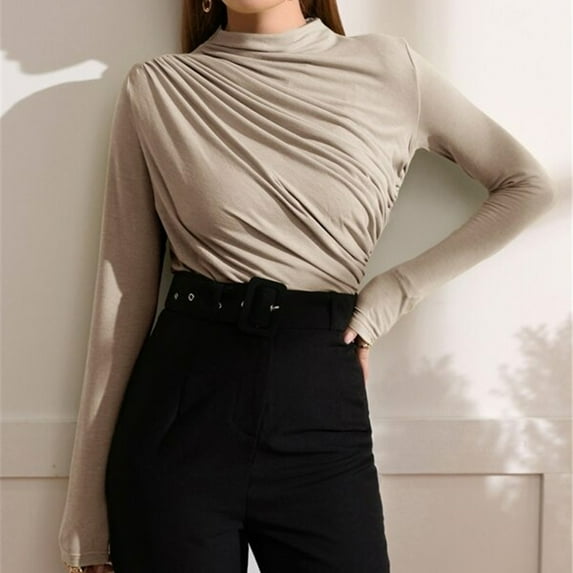 SNKSDGM Women's Plus Casual Easter Shirt Summer Tops Plus Size Women Trendy Stand Collar Ruched Long Sleeve Tee Graphic Tees for Women Y2K Baggy