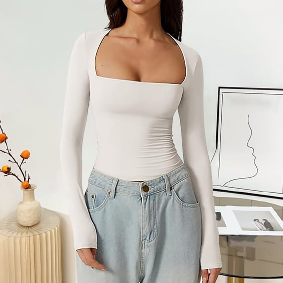 SNKSDGM Women's Plus Casual Easter Shirt T Shirts for Women Loose fit Square Collar Shirt Hot Girl Autumn Coat Long Sleeve T Shirt Short Sleeve Shirts for Women Casual Boho