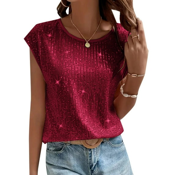 SNKSDGM Women's Plus Casual Easter Shirt Tops for Women Going Out Women's Solid Color Sequin Round Neck Tank Top and Party Wear" Graphic Tees for Women Y2K Plus Size