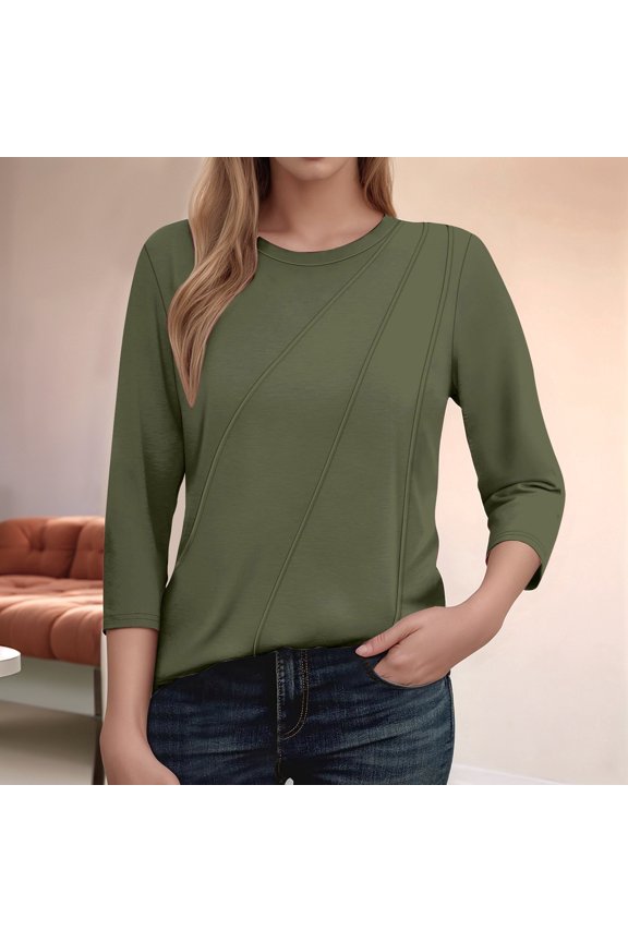 Women's Plus Casual Easter Shirt Tops for Women Summer Women's Fashion Casual Solid Color Round Neck Loose Striped Quarter Sleeve T Shirt 1 Shirts for Women Dressy Casual