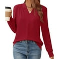 thumbnail image 1 of SNKSDGM Women's Plus Casual Easter Shirt Tops for Women Work Out Women's Solid Color V Neck Long Sleeve Blouse with Ruffled Shoulder Casual Stylish Fall Winter Top Women's Tops Dressy Casual Summer, 1 of 7