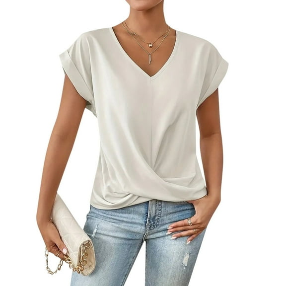 SNKSDGM Women's Plus Casual Easter Shirt Women's Tops 3/4 Sleeve Plus Size Women's Solid V Neck Short Sleeve Top Summer Blouse Shirts for Women Summer