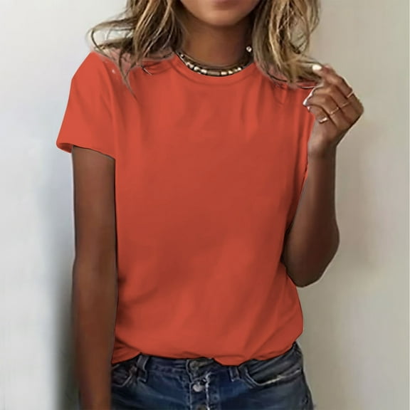 SNKSDGM Women's Plus Casual Easter Shirt Womens Shirts Dressy Casual Long Sleeve Women's Classic Versatile Daily Short Sleeved Solid Color Casual Round Neck T Shirt 1 Womens Shirts Trendy 2025