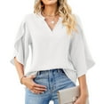 thumbnail image 1 of SNKSDGM Women's Plus Casual Easter Shirt Womens Shirts Plus Size Long Sleeve New Women Fashion Petal Sleeve Tops Loose V Neck Chiffon Shirt Tops for Women Over 50, 1 of 4