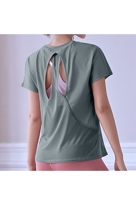 Women's Plus Casual Easter Shirt Womens Shirts Trendy Open Back Short Sleeve Crop Top for Women Loose Athletic Yoga Workout Tops Casual Cropped Tee Shirts Summer Tops with Sleeves for Teens