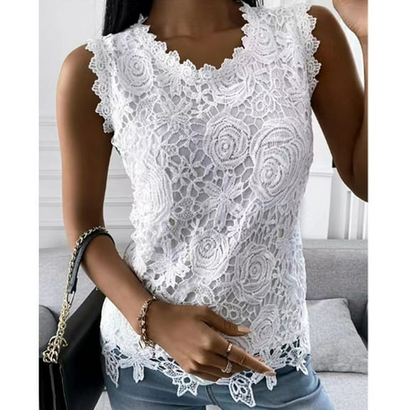 SNKSDGM Women's Plus Casual Easter Shirt Womens Short Sleeve Tops Blue Women's T Shirt Lace Crochet Lace Double Baggy Crew Neck Lace Vest Top Womens Shirts Plus Size 18-20