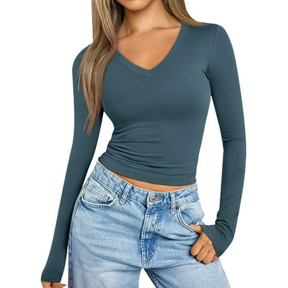 SNKSDGM Women's Plus Casual Easter Shirt Womens Tops Short Sleeve Casual Women's Solid Color V Neck T Shirt Hot Girl Slim Long Sleeve Shirt Top Blouse Womens Short Sleeve Tops Dressy Casual Cotton