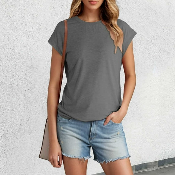 SNKSDGM Women's Plus Casual Easter Shirt Womens Tops Short Sleeve Women's Summer Short Sleeved T Shirt Solid Color Covered Sleeve Top Plus Size Tops for Women Sexy Tunic