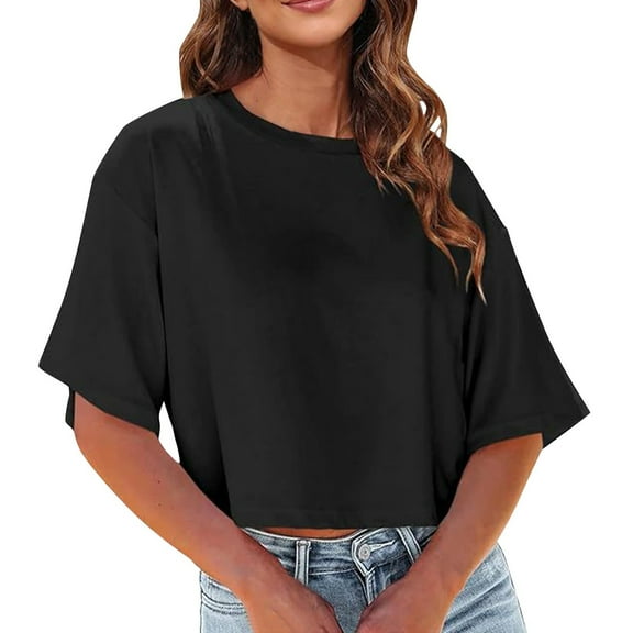SNKSDGM Women's Plus Casual Easter Shirt Womens Tops Summer Casual Women's Crew Neck Cropped T Shirts Short Sleeve Loose Shoulder Crop Tee Tops Long Sleeve Shirts for Women