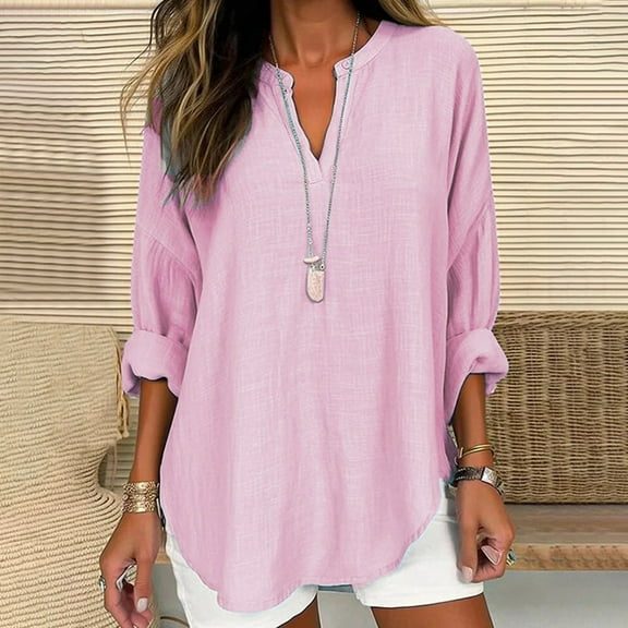 SNKSDGM Women's Plus Casual Easter Shirt Womens Tops Trendy Going Out Women's 2025 Summer Fashion Casual Solid V Neck Plus Size Blouse Casual 3/4 Sleeve Blouse Top Womens Short Sleeve Tops White