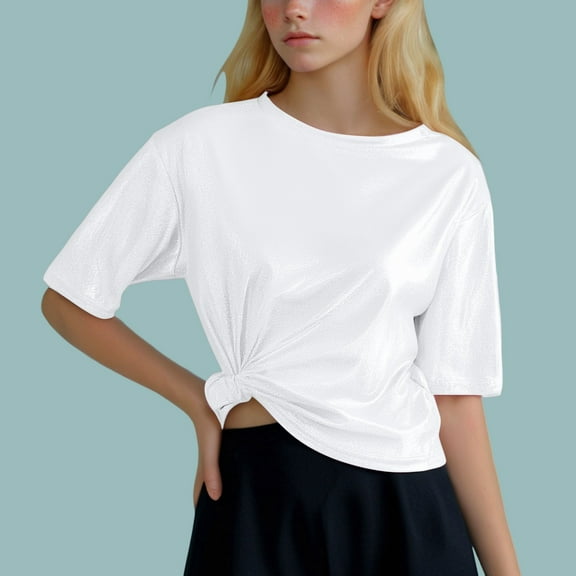 SNKSDGM Women's Plus Casual Easter Shirt Womens Tops Trendy Summer Women's Shiny Glossy Solid Color Turtleneck Short Sleeve Tee Shirt Top Going Out Tops for Women Plus Size Spring