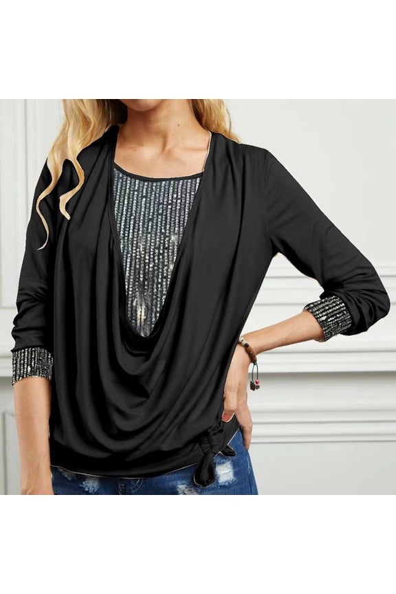 Women's Plus Casual Easter Shirts Beach Vacation Clothes for Women Petite Plus Size Women Solid Sequined Long Sleeve Loose Smocked Two Piece Top Womens Shirts Trendy Short Sleeve