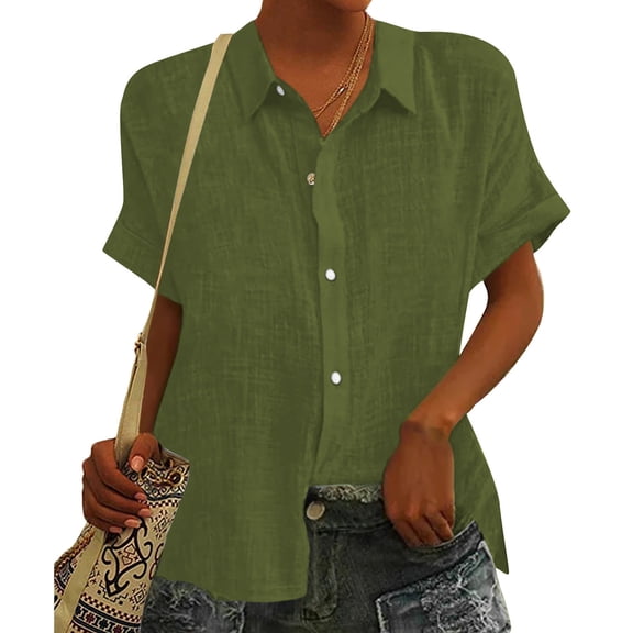 SNKSDGM Women's Plus Casual Easter Shirts Graphic Tees for Women Trendy 2025 Women Solid Color Loose Short Sleeve Lapel Button up Cardigan Top Casual Tops for Women Trendy Summer