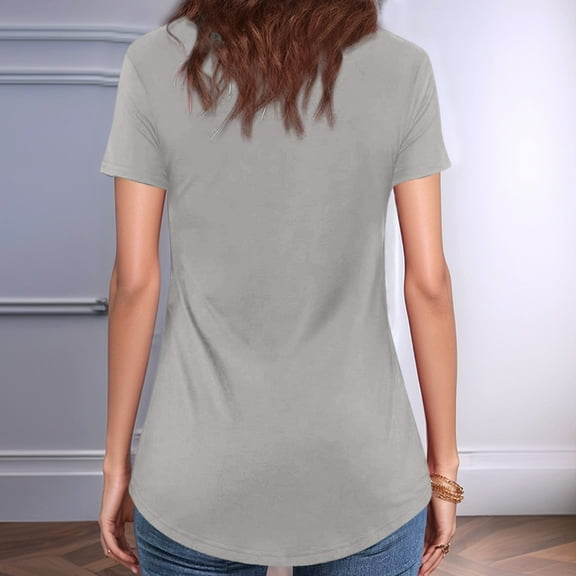 SNKSDGM Women's Plus Casual Easter Shirts Shirts for Women Long Sleeve Button up Women's Casual Solid Color V Neck Regular T Shirt Top for Everyday Wear Women's Tops 3/4 Sleeve