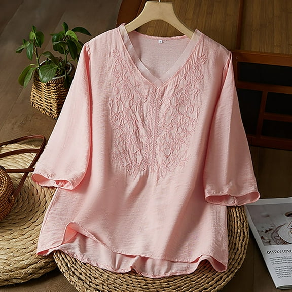 SNKSDGM Women's Plus Casual Easter Shirts Shirts for Women Long Sleeve Dressy Women's Summer Chinese Embroidery Cardigan Top Retro Art Heavy Industry T Shirt Womens Shirts Dressy Casual Long Sleeve