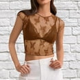 thumbnail image 1 of SNKSDGM Women's Plus Casual Easter Shirts Shirts for Women Trendy Summer Women's Sheer Mesh Cap Sleeve Crop Top Crewneck Summer Lace See Through Blouse Shirts Short Sleeve Shirts for Women Plus Size, 1 of 4