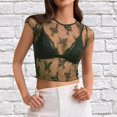 thumbnail image 1 of SNKSDGM Women's Plus Casual Easter Shirts Shirts for Women Trendy Summer Women's Sheer Mesh Cap Sleeve Crop Top Crewneck Summer Lace See Through Blouse Shirts Summer Tops for Women 2025 Vacation Boho, 1 of 7