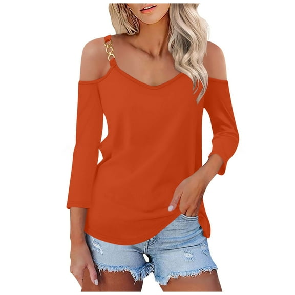 SNKSDGM Women's Plus Casual Easter Shirts off The Shoulder Tops for Women Long Sleeve Flowy Women Fashion Long Sleeved off The Shoulder Solid Color T Shirt Top Womens Tops Trendy Going Out