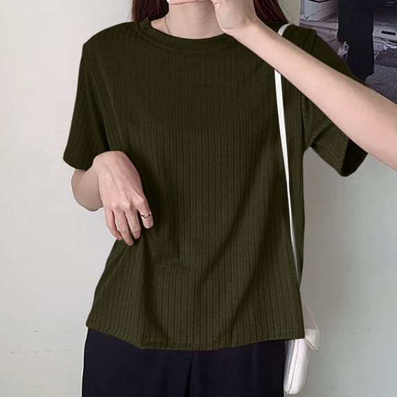 SNKSDGM Women's Plus Casual Easter Shirts off The Shoulder Tops for Women Plus Size Women's Casual Loose Solid Color Shirt with Crew Neck and Sleeved Drop Tops for Women Trendy Summer 3/4 Sleeves