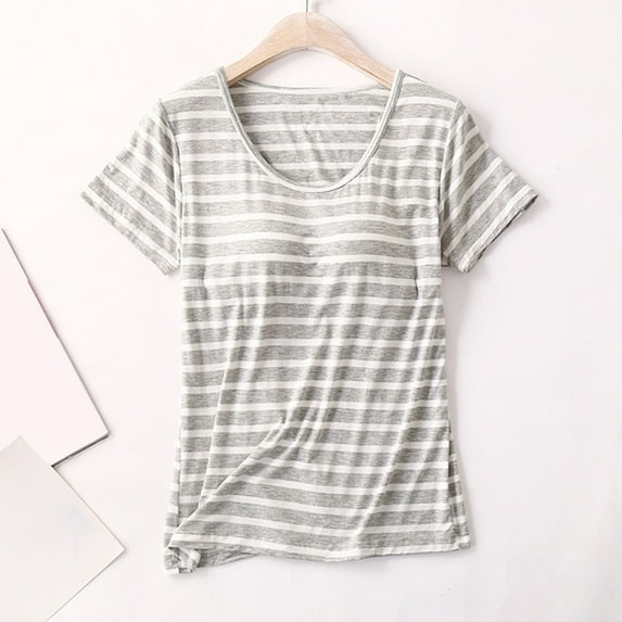 SNKSDGM Women's Plus Casual Easter Shirts Summer Tops with Sleeves Women's Short Sleeved T Shirt with Chest Pad Bra Cup Semi Sleeve Vest Pajamas Womens Tops Trendy Summer