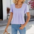 thumbnail image 1 of SNKSDGM Women's Plus Casual Easter Shirts Summer Tops for Women 2025 Vacation 3/4 Sleeve Womens Summer T Shirt Square Neck Hollow Pleated Loose Top Womens Short Sleeve Tops Casual Sexy, 1 of 8