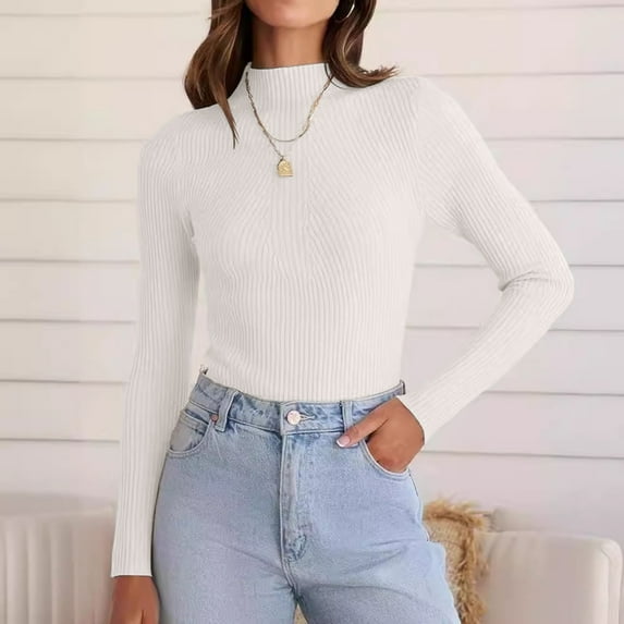 SNKSDGM Women's Plus Casual Easter Shirts T Shirts for Women Trendy Women's 2025 Fall Long Sleeve Turtleneck T Shirt Ribbed Knit Sweater Slim fit Basic Casual Tee Tops Summer Tops Trendy Floral