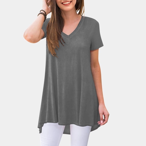 SNKSDGM Women's Plus Casual Easter Shirts for Women off The Shoulder Tops for Women Plus Size Sweater Women's Casual Short Sleeved V Neck T Shirt Top Womens Shirts Loose Fit