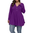 thumbnail image 1 of SNKSDGM Women's Plus Casual Easter Shirts for Women off The Shoulder Tops for Women White Women Casual Solid Blouse Long Sleeve Button Pullover T Shirt Loose Top Women's Tops 3/4 Sleeve Stripe, 1 of 4