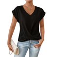 thumbnail image 1 of SNKSDGM Women's Plus Casual Easter Shirts Women's Tops 3/4 Sleeve Plus Size Women's Solid V Neck Short Sleeve Top Summer Blouse Womens Tops Casual Fitted, 1 of 5