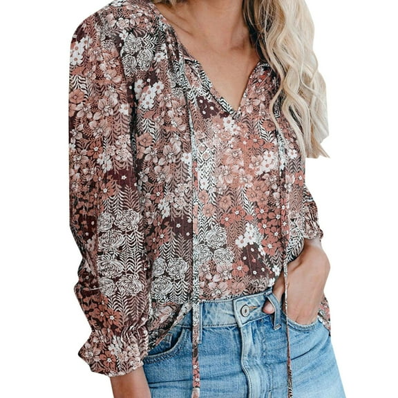 SNKSDGM Women's Plus Casual Easter Shirts Women's Tops Short Sleeve Women's Boho Tops Floral V Neck Short Sleeve Summer Blouse Shirts Graphic Tees for Women Trendy Red