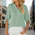 thumbnail image 1 of SNKSDGM Women's Plus Casual Easter Shirts Womens Shirts Casual Women Fashion Solid Casual V Neck Button down Mid Sleeve Chiffon Top T Shirt Spring Tops for Women 2025 Trendy Boho, 1 of 4