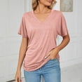 thumbnail image 1 of SNKSDGM Women's Plus Casual Easter Shirts Womens Shirts Trendy Red Women's Short Sleeve T Shirts Fashion V Neck Oversized Loose Tops Solid Casual Blouses Going Out Tops for Women Sexy Winter, 1 of 8