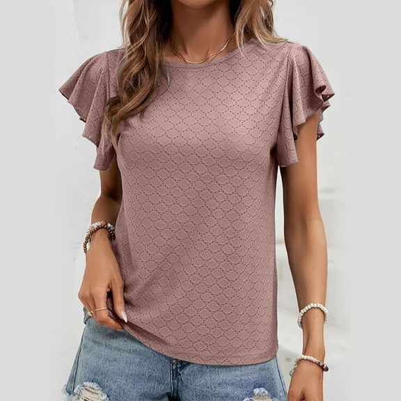 SNKSDGM Women's Plus Casual Easter Shirts Womens Tops Long Sleeve Petite Women Fashion Solid Sleeve Round Neck Base Shirt Short Sleeve T Shirt Top Going Out Tops for Women College Y2K