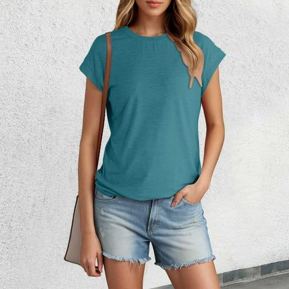 SNKSDGM Women's Plus Casual Easter Shirts Womens Tops Short Sleeve Women's Summer Short Sleeved T Shirt Solid Color Covered Sleeve Top Beach Vacation Clothes for Women Over 60