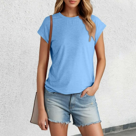 SNKSDGM Women's Plus Casual Easter Shirts Womens Tops Short Sleeve Women's Summer Short Sleeved T Shirt Solid Color Covered Sleeve Top Women's Tops Long Sleeve